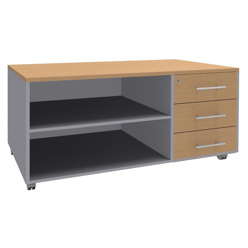 3253310165403-Console mobile EXPRIM/LOFTER/LEVEL - L120 x H63 x P60 cm - 3 tiroirs - coté aluminium - finition faça-P_79432421_1-0