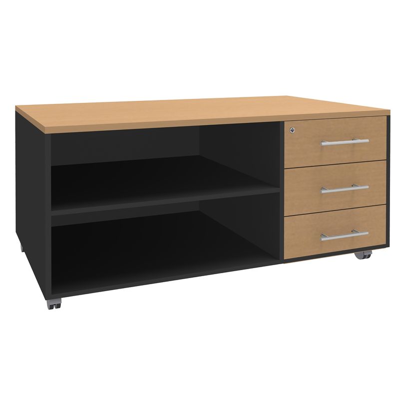 3253310165410-Console mobile EXPRIM/LOFTER/LEVEL - L120 x H63 x P60 cm - 3 tiroirs - coté anthracite - finition faça-P_79432422_1-0