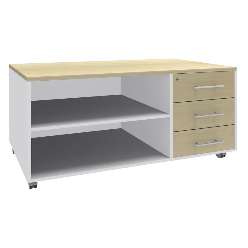3253310165427-Console mobile EXPRIM/LOFTER/LEVEL - L120 x H63 x P60 cm - 3 tiroirs - coté Blanc - finition faça-P_79432423_1-0