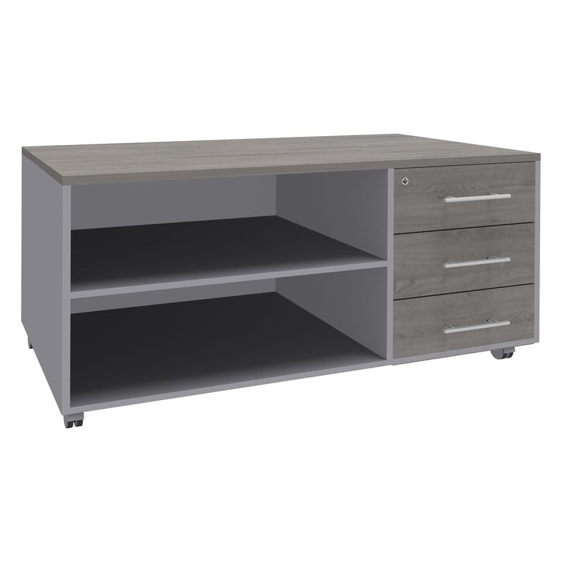 3253310165465-Console mobile EXPRIM/LOFTER/LEVEL - L120 x H63 x P60 cm - 3 tiroirs - coté aluminium - finition façade et-P_79432427_1-0