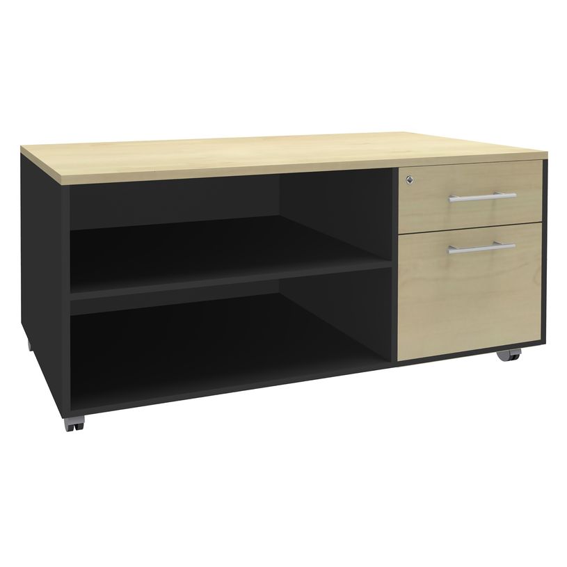 3253310160750-Console mobile LEVEL/STEELY/WOODY- L120 x H63 x P60 cm - 2 tiroirs dont 1 DS - coté anthracite - finition faça-P_79432461_1-0