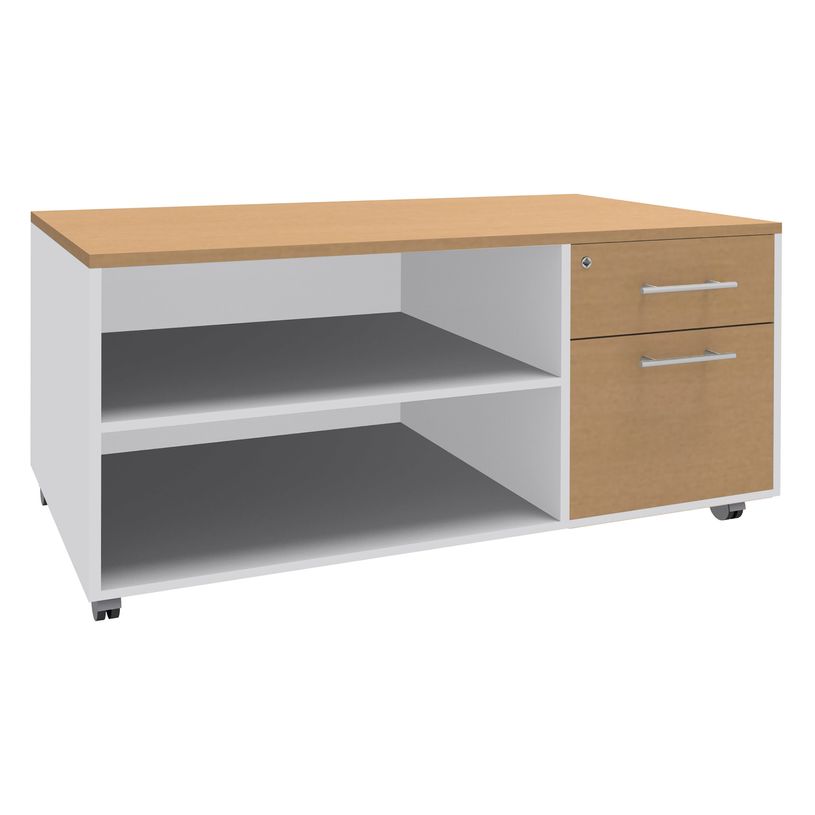 3253310160903-Console mobile LEVEL/STEELY/WOODY- L120 x H63 x P60 cm - 2 tiroirs dont 1 DS - coté Blanc - finition faça-P_79432468_1-0