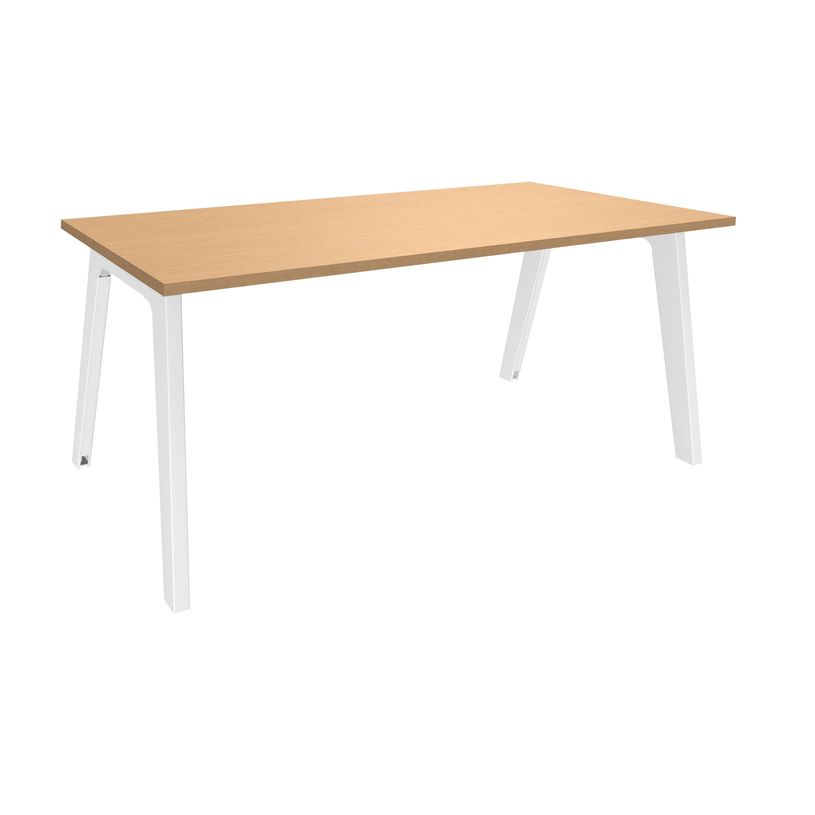 3253310161979-Bureau simple STEELY - L140 cm - pied blanc - plateau imitation Hêtre-P_79432478_1-0