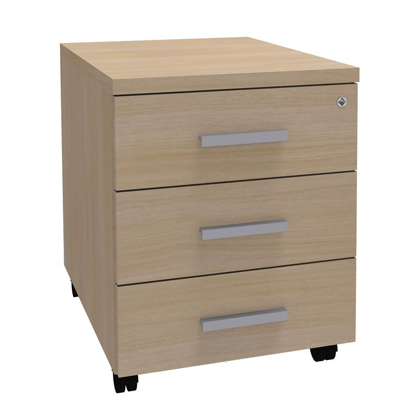 3253310146884-Caisson mobile LEVEL/STEELY/WOODY - L43 x H56 x P60 cm - 3 tiroirs - imitation Chêne clair--0