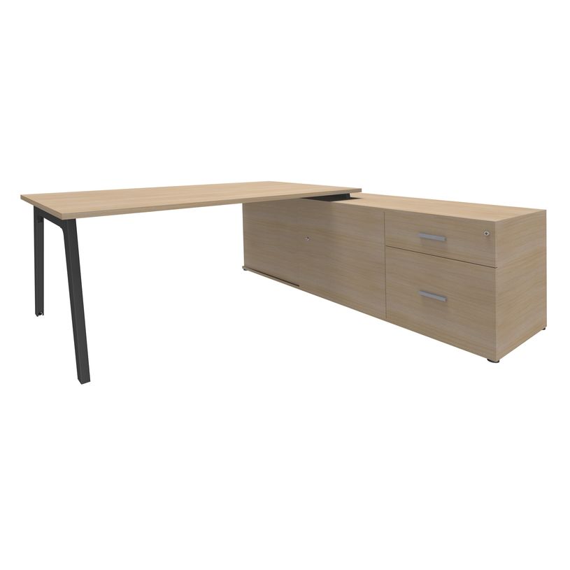 3253310163362-Bureau STEELY Manager - L180 x P100 x H72,5 cm - console retour à droite (2 tiroirs) L200 x P60 x H72,5 cm - pieds carbone - p-P_79432617_1-0