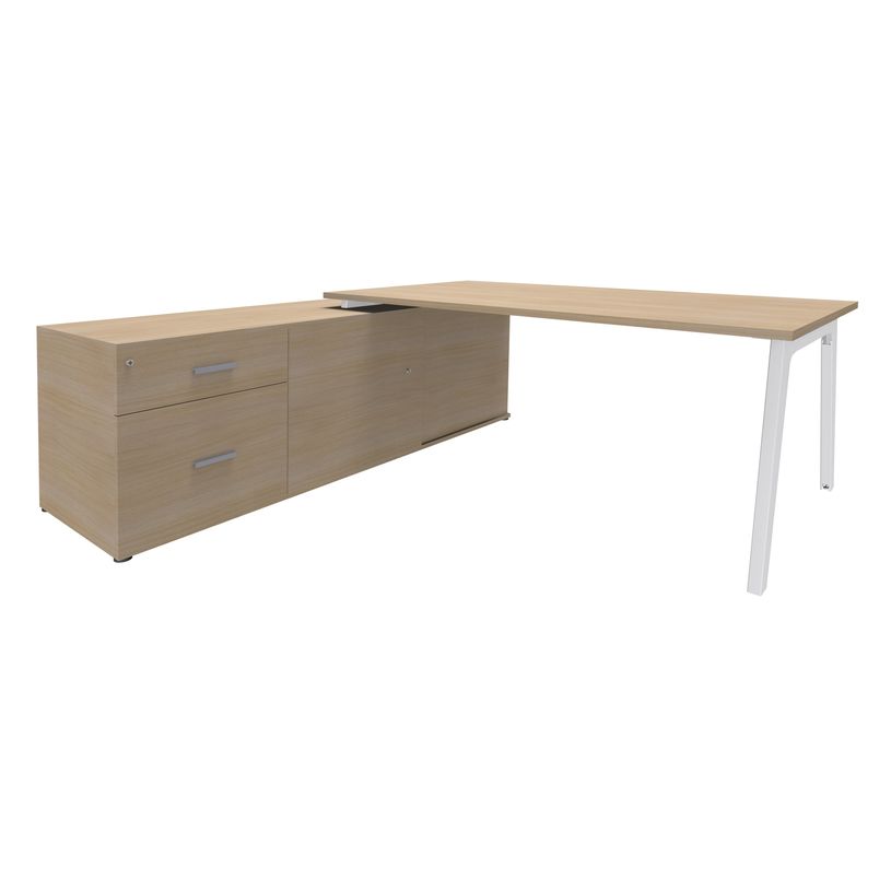 3253310163393-Bureau STEELY Manager - L180 x P100 x H72,5 cm - console retour à gauche (2 tiroirs) L200 x P60 x H72,5 cm - pieds blanc - p-P_79432620_1-0