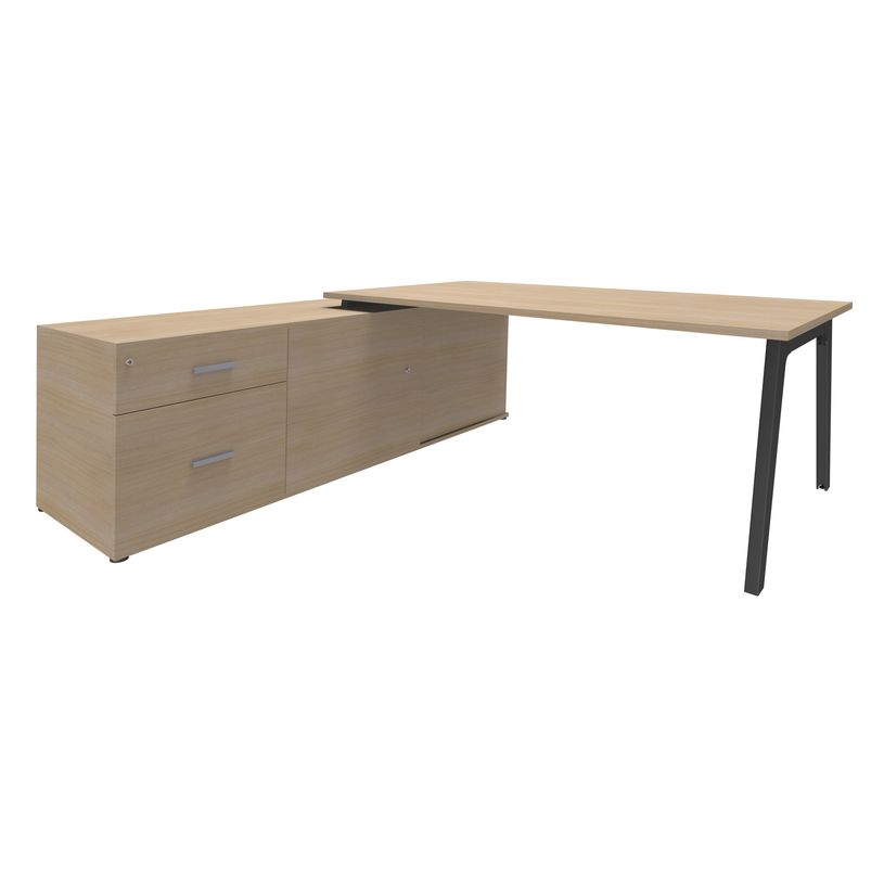 3253310163409-Bureau STEELY Manager - L180 x P100 x H72,5 cm - console retour à gauche (2 tiroirs) L200 x P60 x H72,5 cm - pieds carbone - p-P_79432621_1-0
