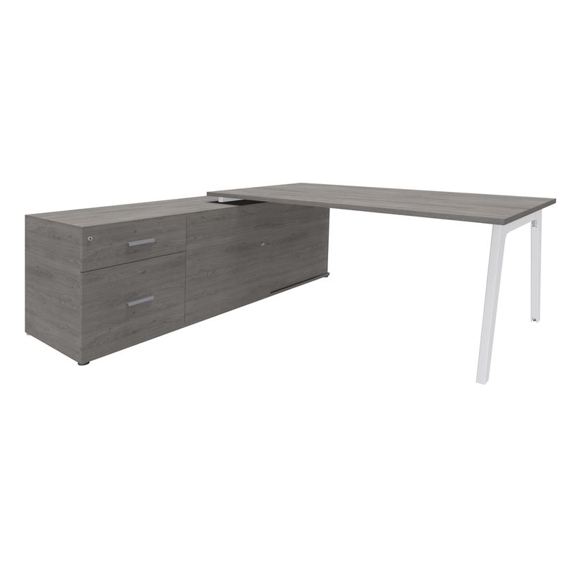 3253310163416-Bureau STEELY Manager - L180 x P100 x H72,5 cm - console retour à gauche (2 tiroirs) L200 x P60 x H72,5 cm - pieds blanc - -P_79432622_1-0