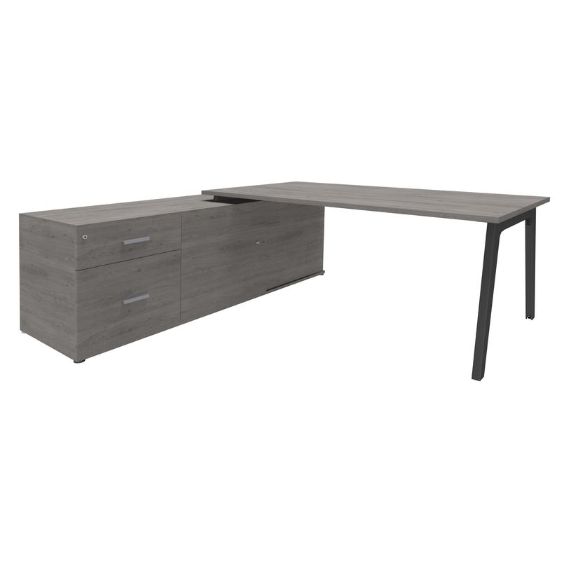 3253310163423-Bureau STEELY Manager - L180 x P100 x H72,5 cm - console retour à gauche (2 tiroirs) L200 x P60 x H72,5 cm - pieds carbone - -P_79432623_1-0