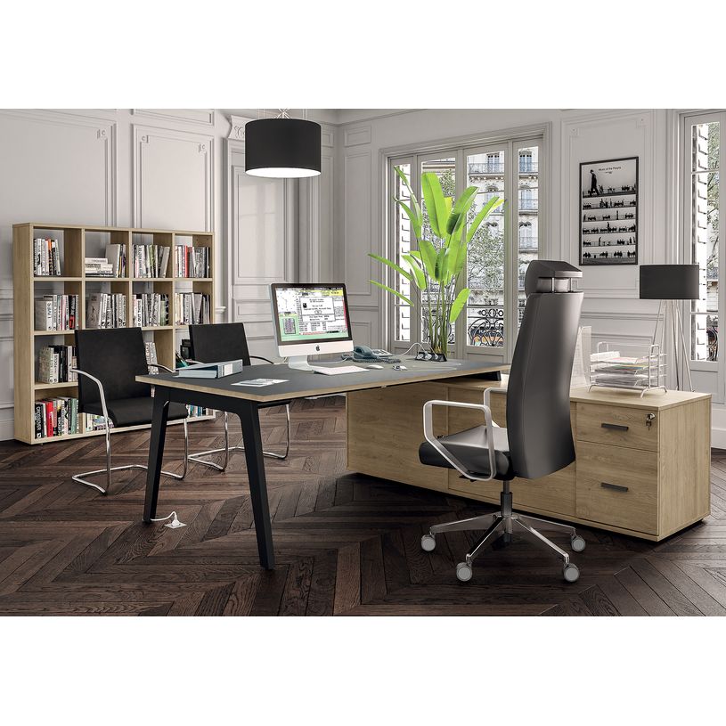 3253310163423-Bureau STEELY Manager - L180 x P100 x H72,5 cm - console retour à gauche (2 tiroirs) L200 x P60 x H72,5 cm - pieds carbone - -P_79432623_3-1