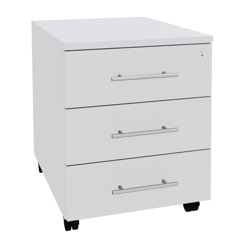 3253310163430-Caisson mobile LEVEL/STEELY/WOODY- L43 x H56 x P60 cm - 3 tiroirs - Blanc perle-P_79432624_1-0