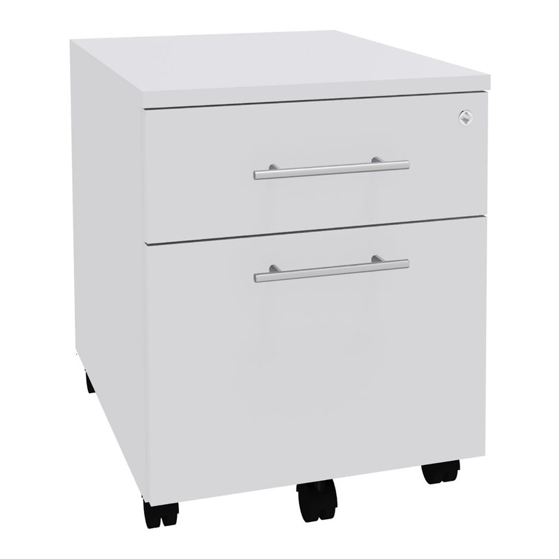 3253310163461-Caisson mobile LEVEL/STEELY/WOODY- L43 x H56 x P60 cm - 2 tiroirs dont 1 DS - Blanc perle-P_79432627_1-0