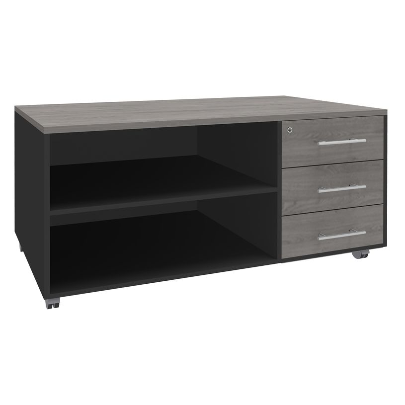 3253310163553-Console mobile LEVEL/STEELY/WOODY- L120 x H63 x P60 cm - 3 tiroirs - coté anthracite - finition façade et-P_79432636_1-0