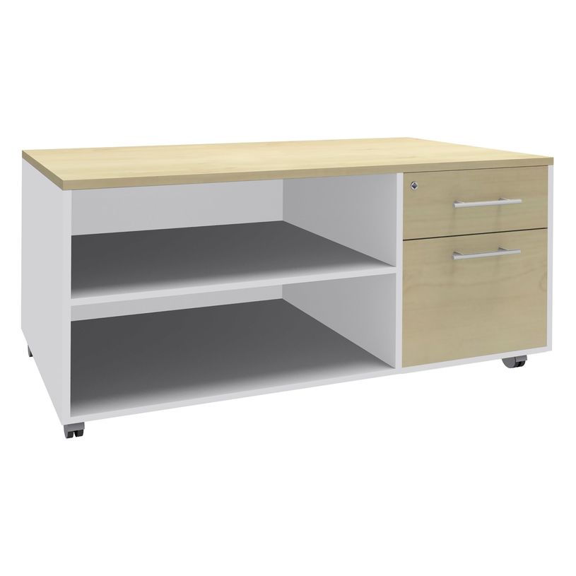 3253310163577-Console mobile LEVEL/STEELY/WOODY- L120 x H63 x P60 cm - 2 tiroirs dont 1 DS - coté Blanc - finition faça-P_79432638_1-0