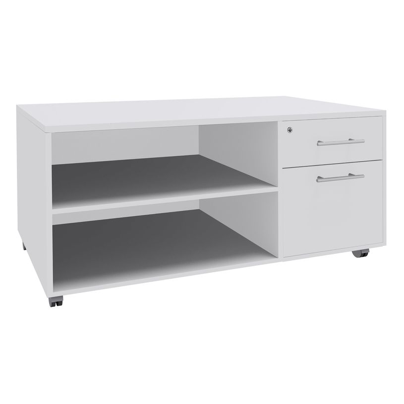 3253310163584-Console mobile LEVEL/STEELY/WOODY- L120 x H63 x P60 cm - 2 tiroirs dont 1 DS - coté Blanc - finition -P_79432639_1-0