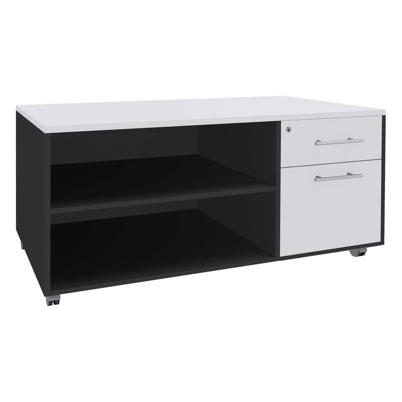 3253310163591-Console mobile LEVEL/STEELY/WOODY- L120 x H63 x P60 cm - 2 tiroirs dont 1 DS - coté anthracite - finition -P_79432640_1-0