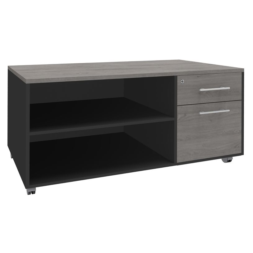 3253310163614-Console mobile LEVEL/STEELY/WOODY- L120 x H63 x P60 cm - 2 tiroirs dont 1 DS - coté anthracite - finition façade et-P_79432642_1-0