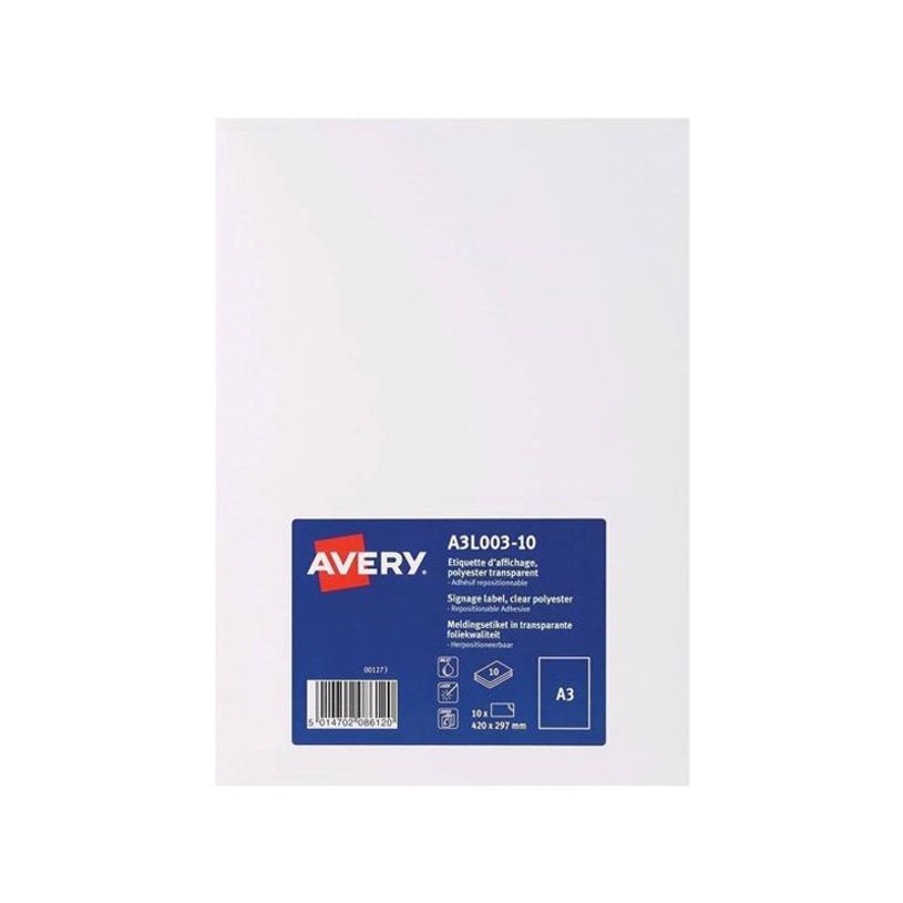 5014702086113-Avery - 10 Étiquettes amovibles transparentes - A3 - Impression laser - réf A3L003-10-P_79432934_1-0