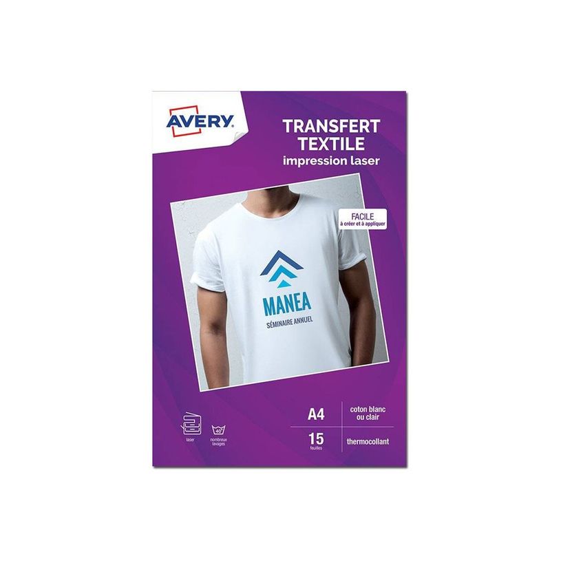 5014702087653-Avery - Papier transfert sur T-shirt/Textile clair - 15 feuilles A4 - impression laser-P_79432936_1-3