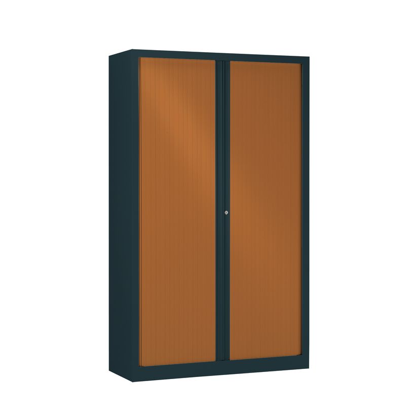 3219096910163-Armoire haute monobloc à rideaux ETIC - 198 x 120 cm - anthracite/imitation merisier-P_79433029_1-0