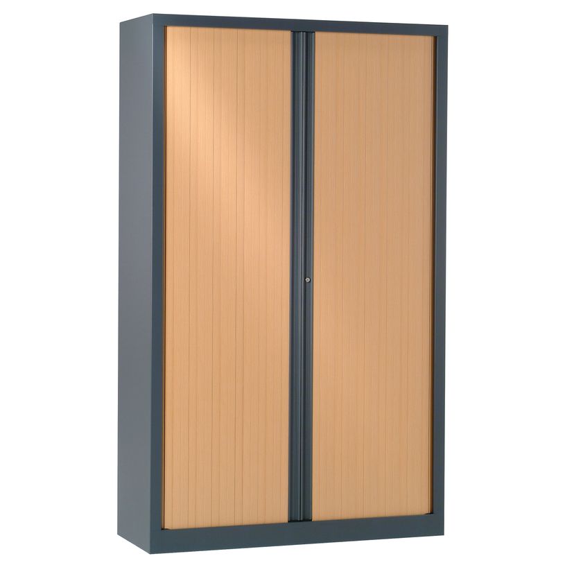 3219096910361-Armoire haute monobloc à rideaux ETIC - 198 x 120 cm - anthracite - rideaux imitation hêt-P_79433030_1-0