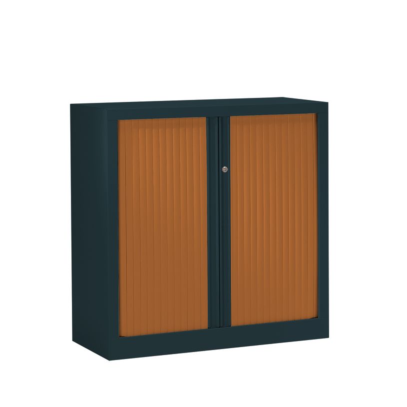 3219096914161-Armoire mi-haute monobloc à rideaux ETIC - 100 x 120 cm - anthracite/imitation merisier-P_79433038_1-0