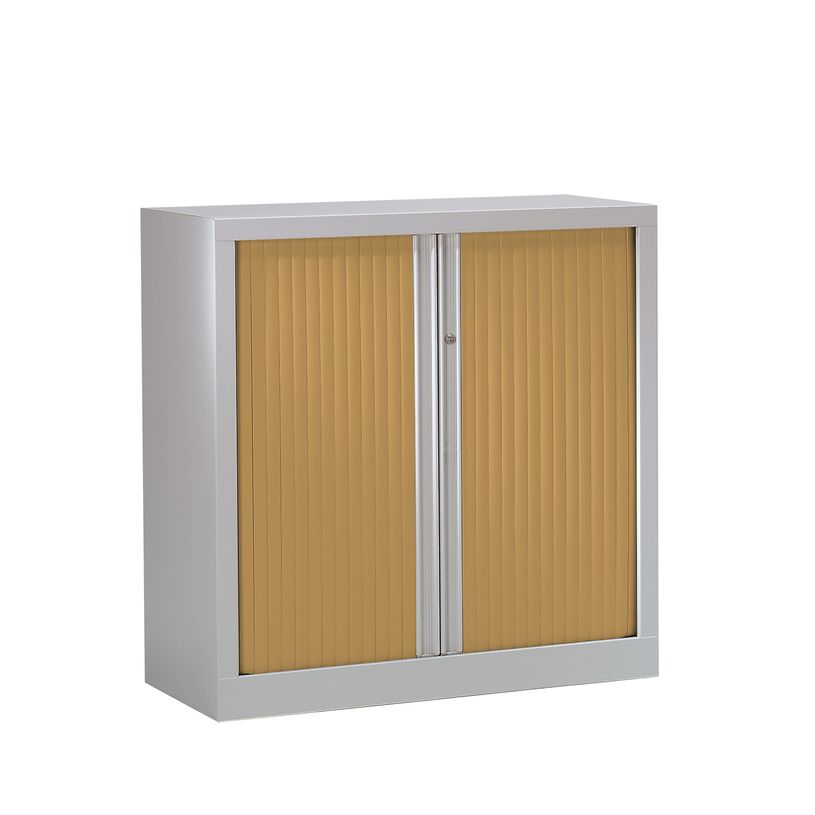 3219096914383-Armoire mi-haute monobloc à rideaux ETIC - 100 x 120 cm - aluminium/imitation hêtre-P_79433040_1-0