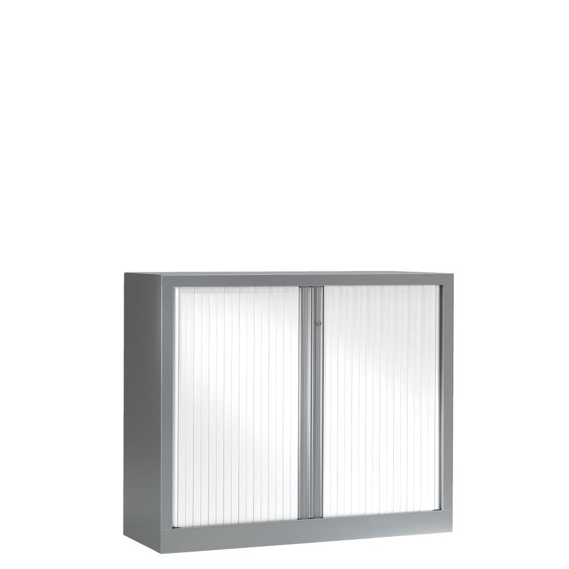3219096917612-Armoire mi-haute monobloc à rideaux ETIC - 100 x 120 cm - aluminium/blanc-P_79433043_1-0