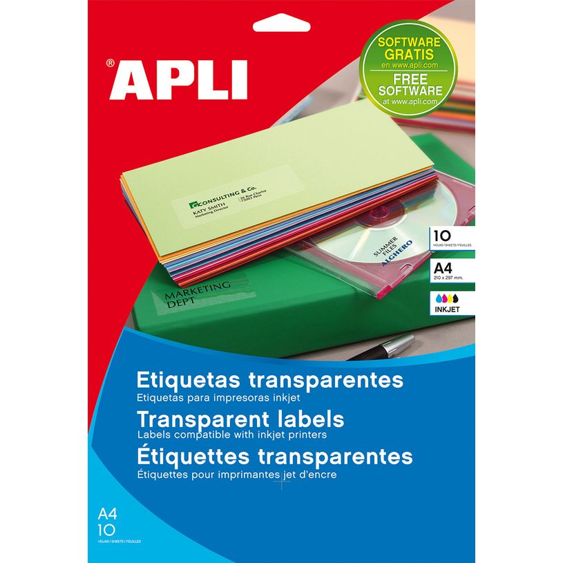 8410782100515-Apli Agipa - 240 Étiquettes adhésives transparentes - 70 x 37 mm - Impression jet d'encre-P_79433296_1-0