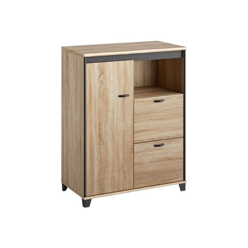 3483600874368-Armoire mi-haute MAMBO - L80 x H112 x P46 - 1 porte / 2 tiroirs - Chêne Sonoma/noir-P_79433388_1-0