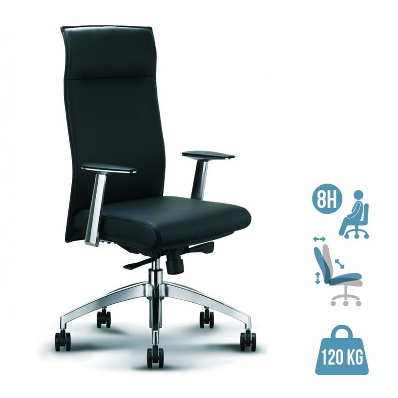 3700339877812-Fauteuil de bureau WILSON - accoudoirs fixes - appui-tête intégré - cuir noir-P_79433444_1-0