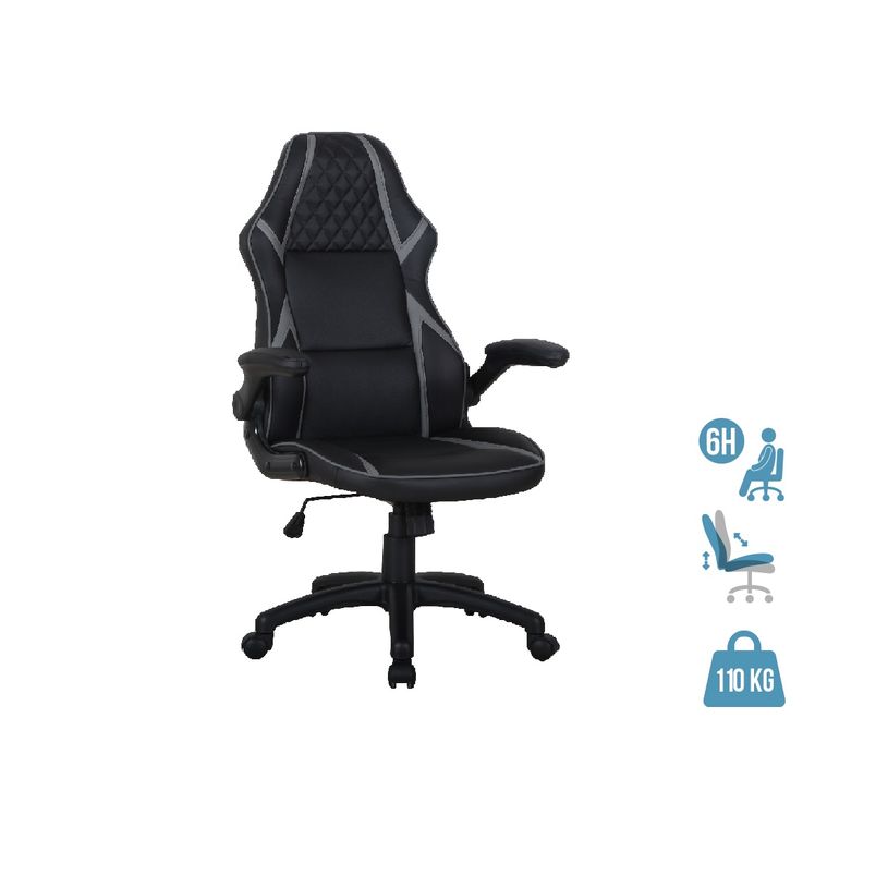 3700339883349-Fauteuil gamer RACER SPEED - accoudoirs rabattables - noir et gris-P_79433902_1-0