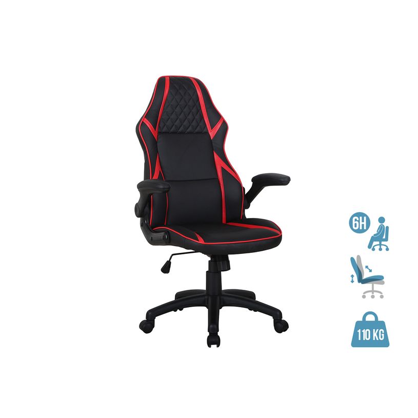 3700339883370-Fauteuil gamer RACER SPEED - accoudoirs rabattables - noir et rouge-P_79433905_1-0