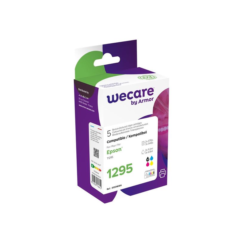 0000794342058-Cartouche compatible Epson T1295 Pomme - pack de 5 - noir x2, cyan, magenta, jaune - Wecare-P_79434205_1-0