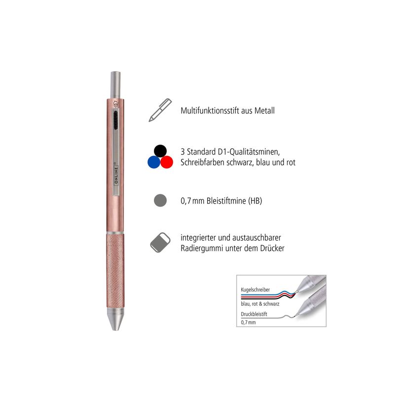 4014421320438-Online 4-in-1 Multipen - Stylo à bille 3 couleurs et porte-mines - rose doré-P_79434797_1-1
