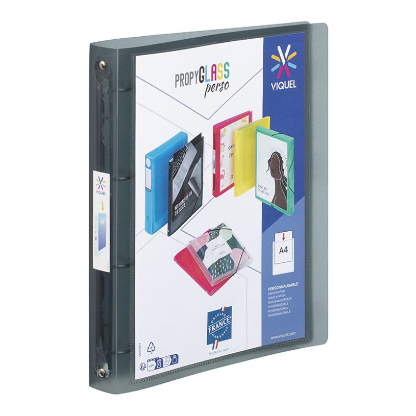 3135250996685-Viquel Propyglass - Classeur à anneaux personnalisable - Dos 35 mm - A4 - noir--0