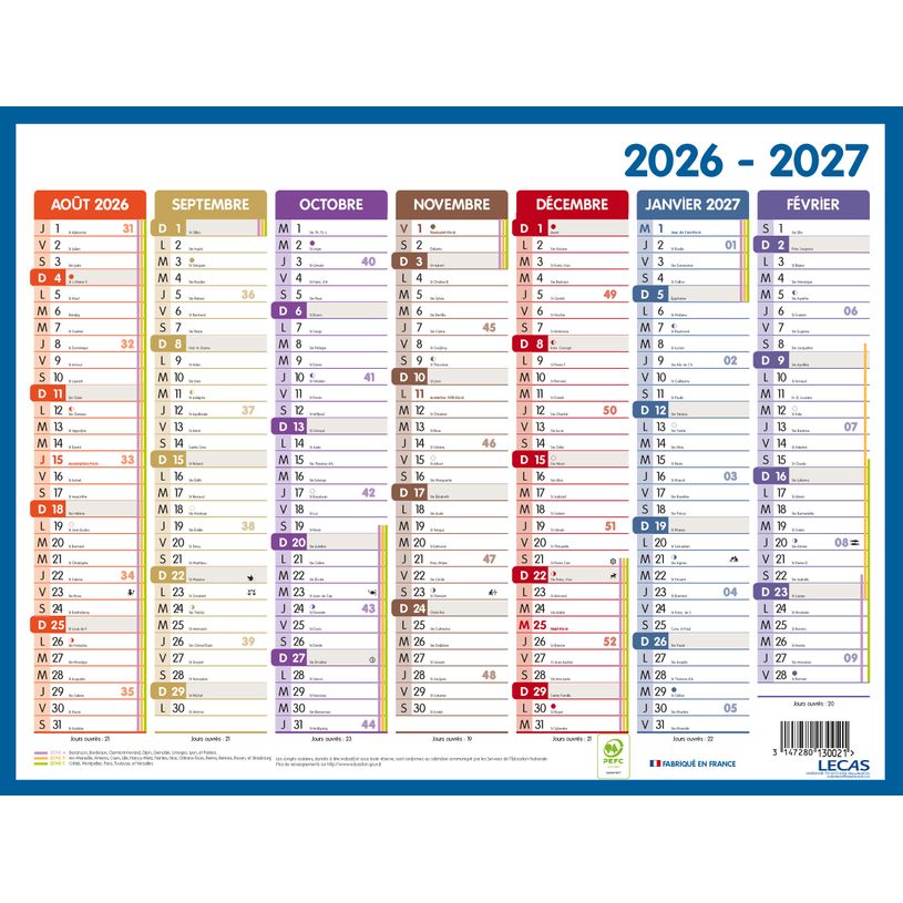 3147280130021-Calendrier Classique Color LECAS - 42x32 cm - 1 année sur 2 faces - Hamelin--0