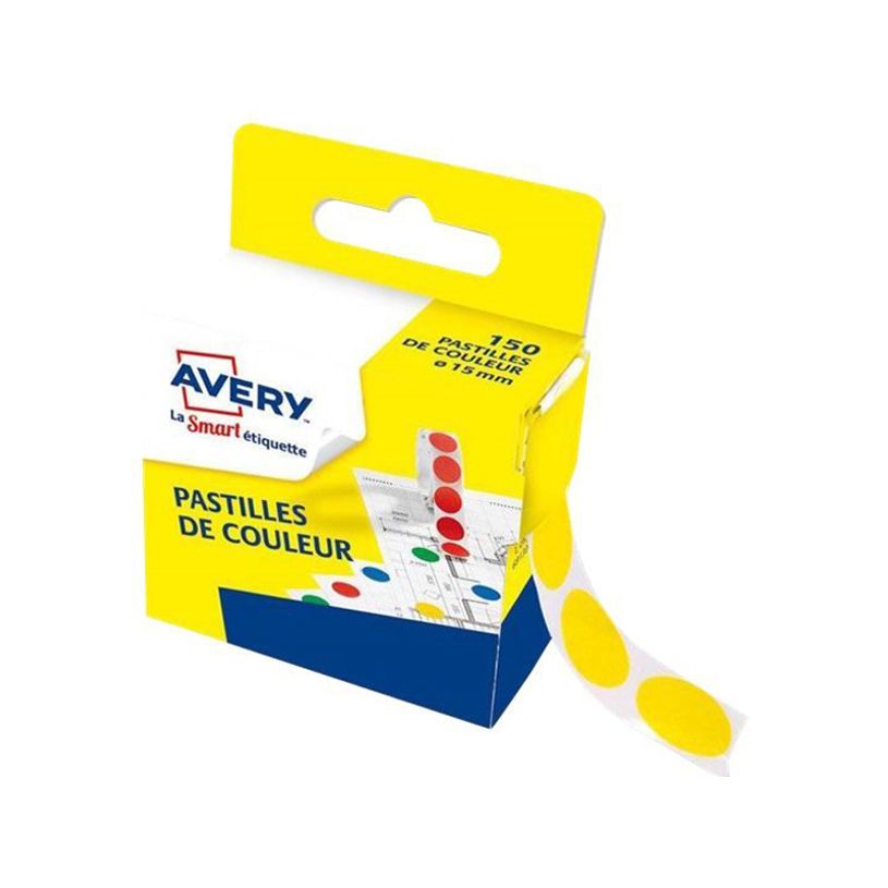 5014702026225-Avery - 150 Pastilles adhésives - jaune - diamètre 15 mm - boîte distributrice-P_79436599_1-0