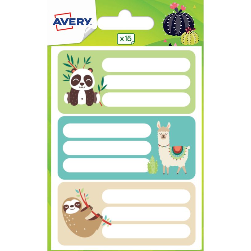 5014702135354-Avery - 15 Étiquettes scolaires lama/cactus-P_79436628_1-0