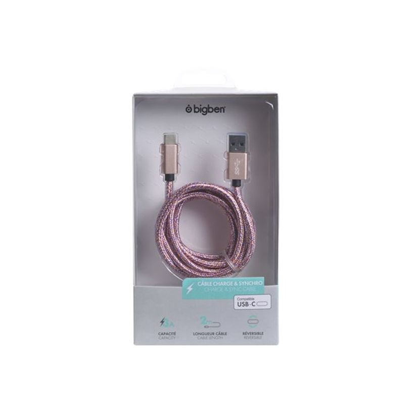 3571211376361-Bigben - câble de charge et de synchronisation USB/USB-C - 2 m - rose-P_79436650_1-1