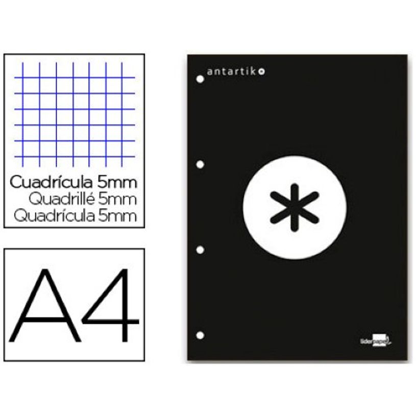 8423473794146-Antartik - Bloc noir de feuilles simples A4 - 100 pages - petits carreaux - perforées-P_79436737_1-0