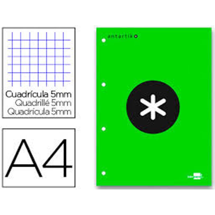 8423473794160-Antartik - Bloc vert de feuilles simples A4 - 100 pages - petits carreaux - perforées-P_79436739_1-0