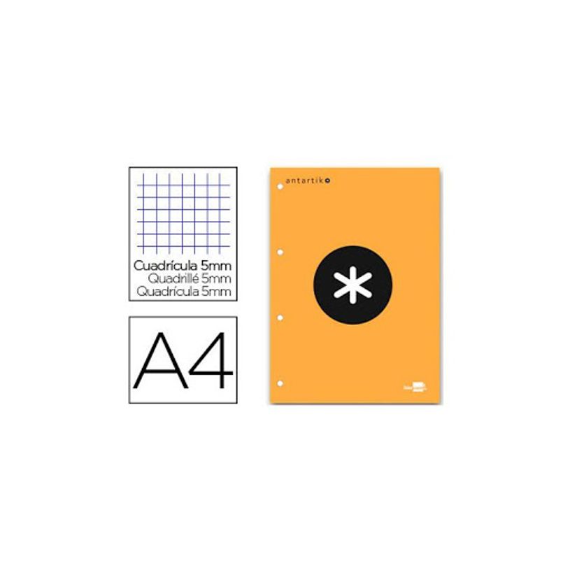8423473794184-Antartik - Bloc orange de feuilles simples A4 - 100 pages - petits carreaux - perforées-P_79436741_1-0