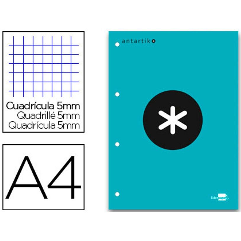 8423473794191-Antartik - Bloc turquoise de feuilles simples A4 - 100 pages - petits carreaux - perforées-P_79436742_1-0