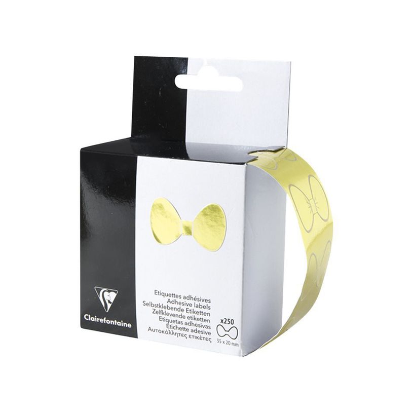 3329686170454-Clairefontaine - 250 Étiquettes cadeau nœud papillon or - 8 x 4 x 12 cm - boîte distribu-P_79438022_1-0