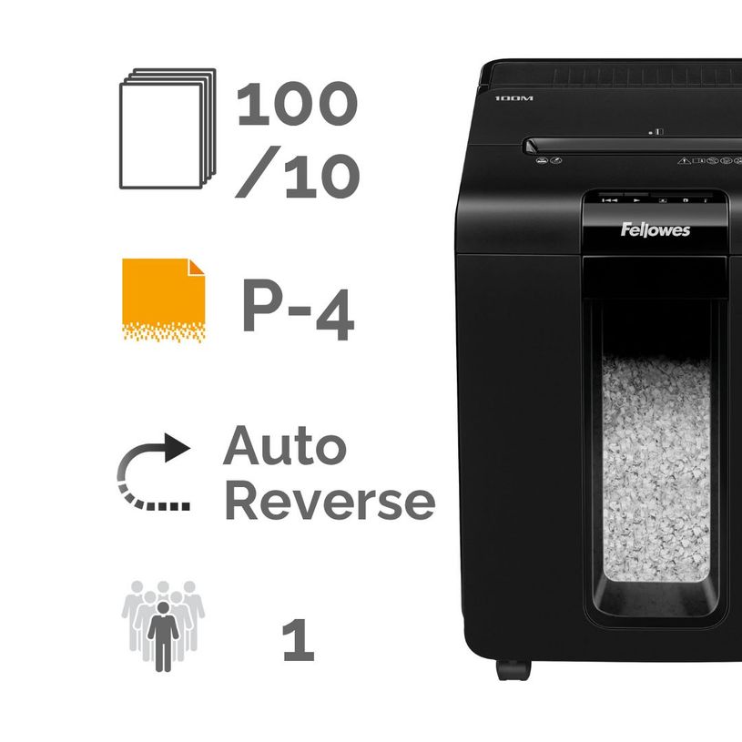 0043859741854-Destructora automática Fellowes AutoMax 100M corte en mini partículas P-4 hasta 100 hojas--1