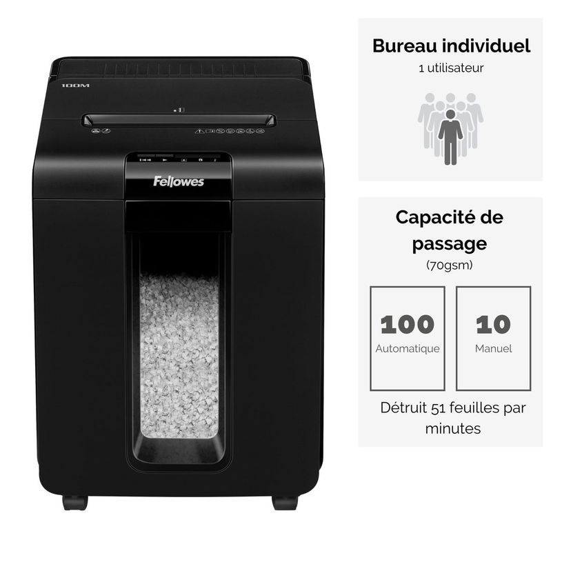 0043859741854-Fellowes AutoMax 100M - destructeur de documents coupe croisée mini-cut - 100 feuilles - Corbeille 23 litre-P_79438257_4-1
