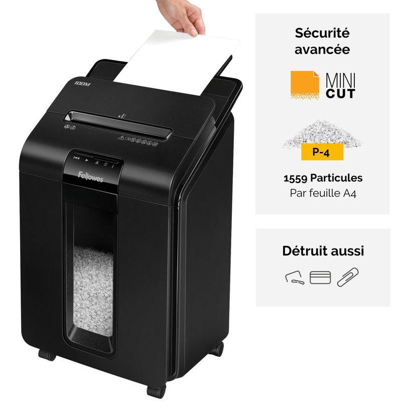 0043859741854-Fellowes AutoMax 100M - destructeur de documents coupe croisée mini-cut - 100 feuilles - Corbeille 23 litre-P_79438257_6-3
