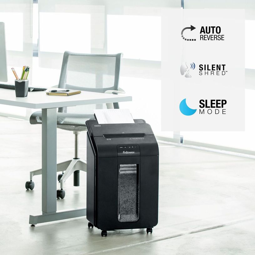 0043859741854-Fellowes AutoMax 100M - destructeur de documents coupe croisée mini-cut - 100 feuilles - Corbeille 23 litre-P_79438257_8-5