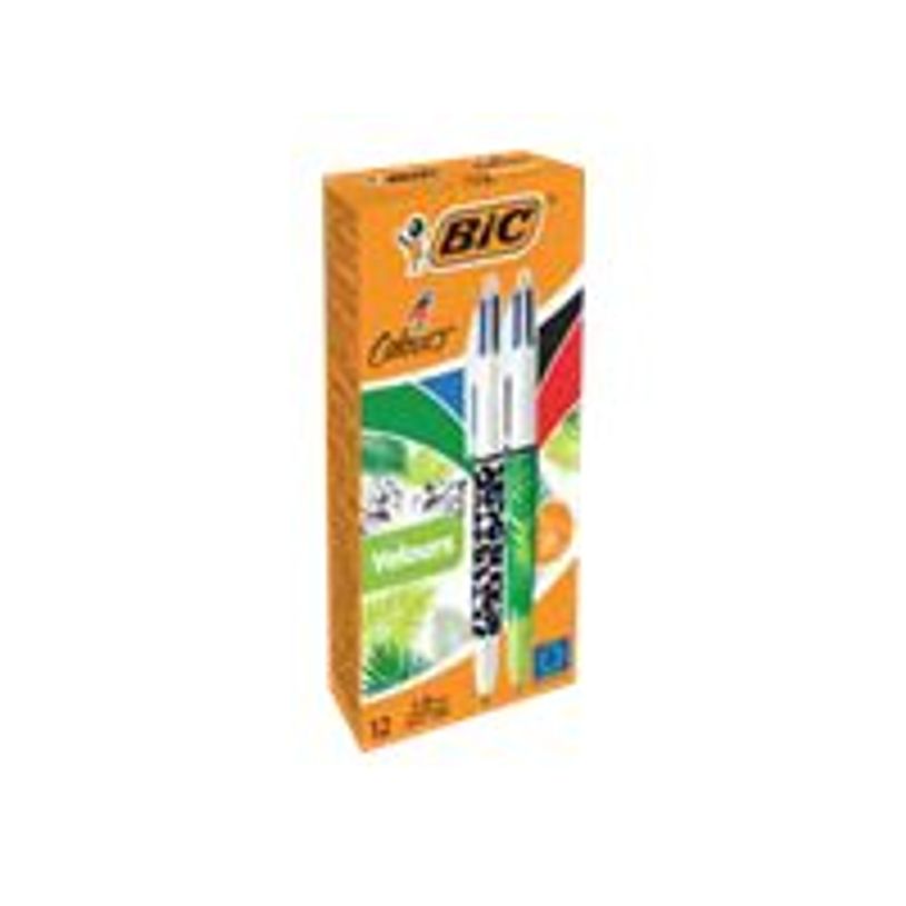 3086123542532-BIC 4 Couleurs Velours - 12 Stylos à bille 4 couleurs - corps assortis motif jungle-P_79438268_11-10